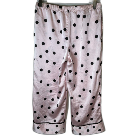 Kate Spade Pink with Black Polka Dots Satin Short Sleeve Capri Length Pajamas S - Picture 9 of 15